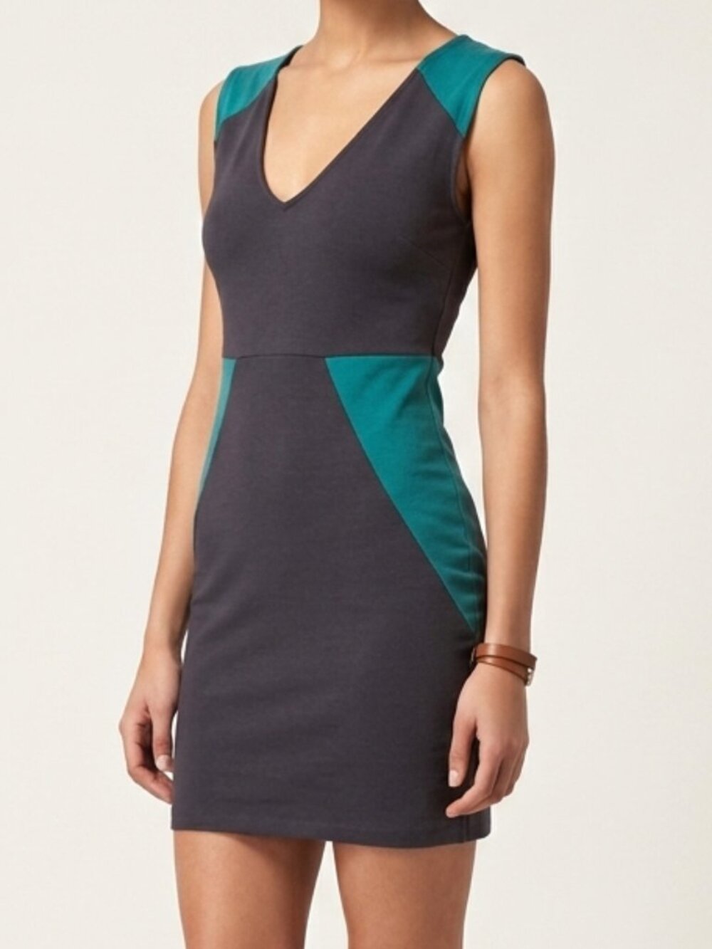 URBAN OUTFITTERS UO SILENCE NOISE Colorblock Bodycon Dress Gray Teal Green 2010s